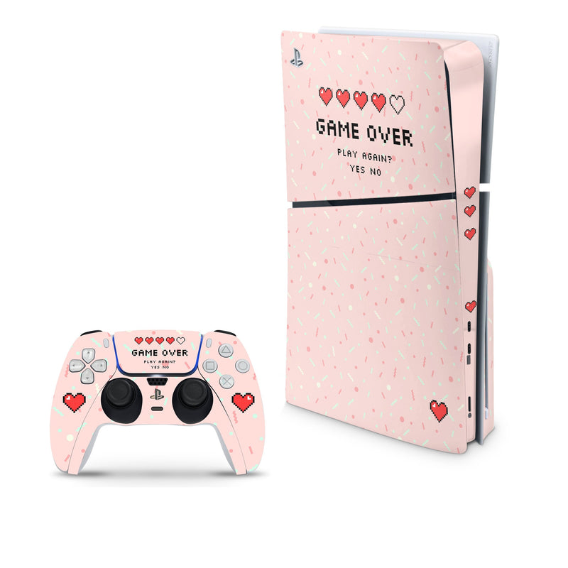 Game Over Decal For PS5 Slim Playstation 5 Console And Controller , Full Wrap Vinyl For PS5 Slim