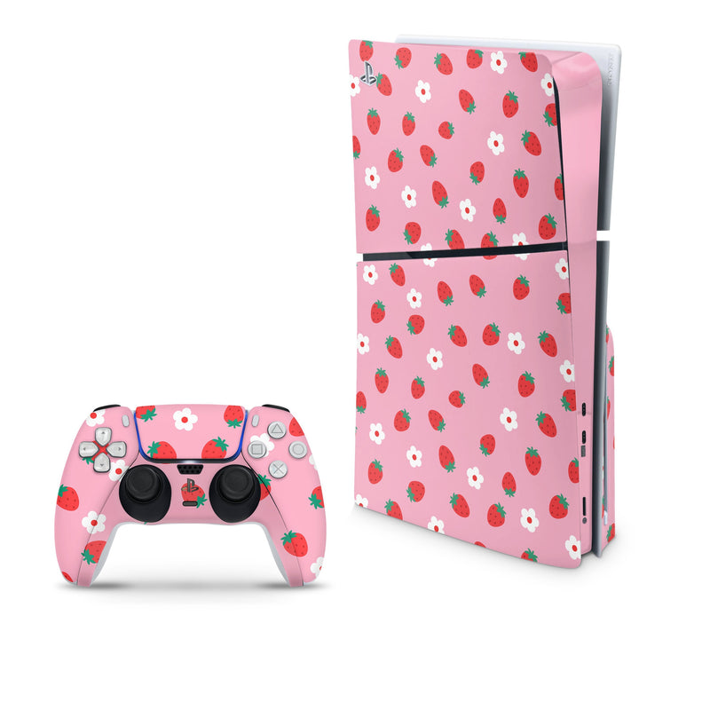 Strawberries Decal For PS5 Slim Playstation 5 Console And Controller , Full Wrap Vinyl For PS5 Slim