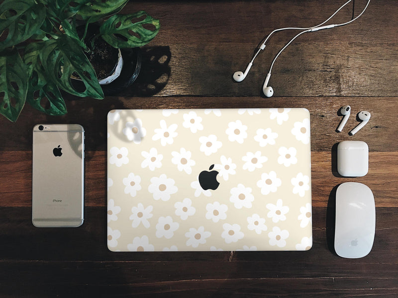 MacBook Skin Beige Daisies Skin Vinyl Laptop Decal with Scratch Protection