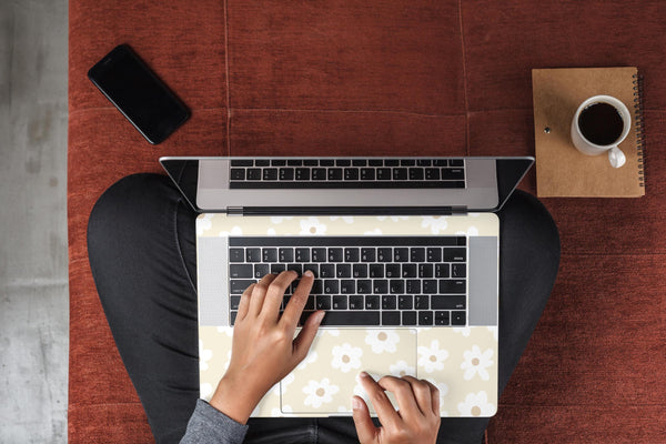 MacBook Skin Beige Daisies Skin Vinyl Laptop Decal with Scratch Protection