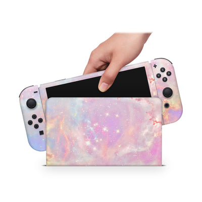 Nintendo Switch Oled Skin Decals - Pink Galaxy - Full Wrap vinyl Sticker - ZoomHitskin