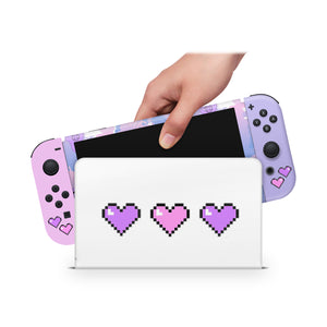 Nintendo Switch Oled Skin Decals - Cute Hearts - Full Wrap vinyl Sticker - ZoomHitskin