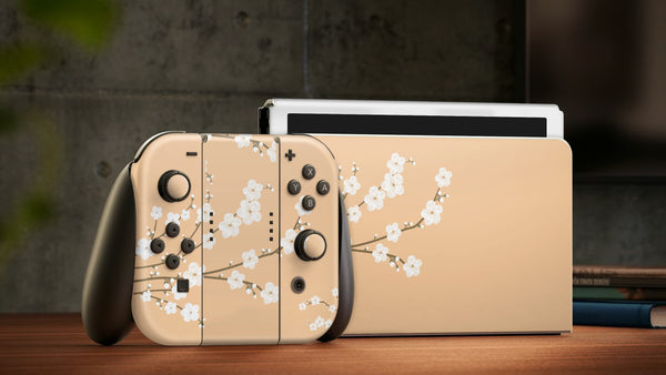 Nintendo Switch Oled Skin Decals - Pivoine Beige - Wrap Vinyl Sticker