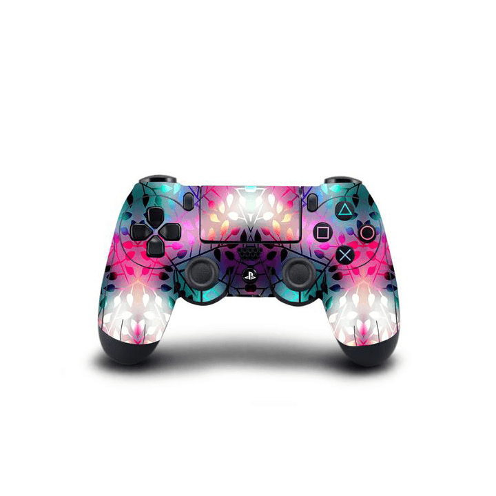 Full Cover Skin Decal Sticker For PS4 Regular Slim Pro Controller Leaves Aqua Turquoise Flowers Floral Pink Fuchsia Bontanic Blue Design - ZoomHitskin