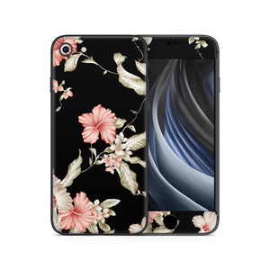 Iphone SE 2020 Skin Decal Sticker Black Floral Leaf Flowers Pink Coral Hibiscus Chinese Rose Asia Mint Leave Pinky China Sparkle Design Set - ZoomHitskin