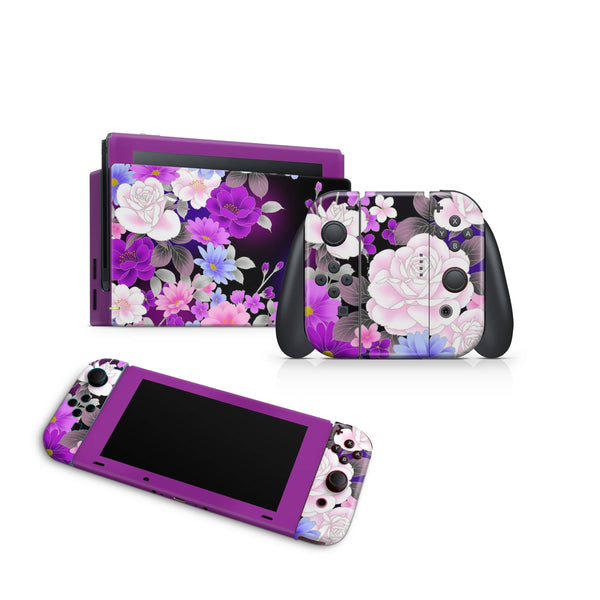 Nintendo Switch Skin Decal For Console Joy-Con And dock Purple Botanical - ZoomHitskin