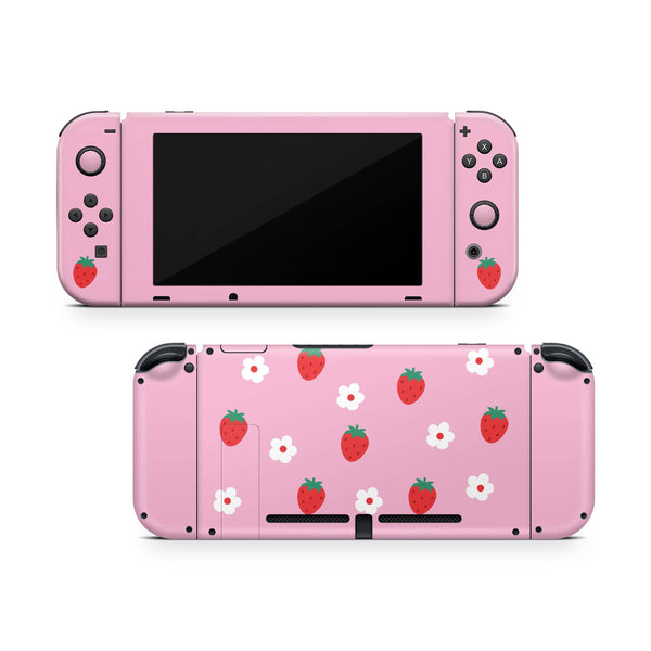 Nintendo Switch Skin Decal For Console Joy-Con And Dock Sugar Strawberries - ZoomHitskin