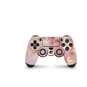 Full Cover Skin Decal Sticker For PS4 Regular Slim Pro Controller Pink Marble Mineral Pastel Color Granit Gold Quartz Golden Rose Design - ZoomHitskin