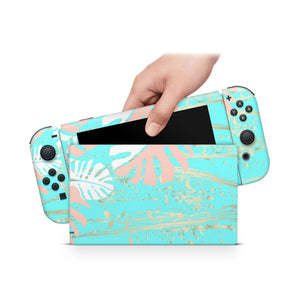 Nintendo Switch Console Joy-Con Skin Decal Sticker Petal Gardering Greenery Torrid Emerald Gold Glassy Coral Smooth Lime Custom Design Set - ZoomHitskin