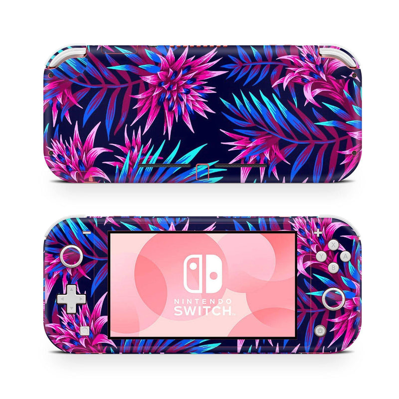 Nintendo Switch Lite Skin Decal For Console Fuchsia Flowers Aqua Leaf Tropical - ZoomHitskin