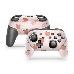 Nintendo Switch Pro Controller Skin Decal Sticker Peaches Fruits Abricot Peach Village Salmon Pink Tree Pastel Colored Green Greeny Lime Set - ZoomHitskin
