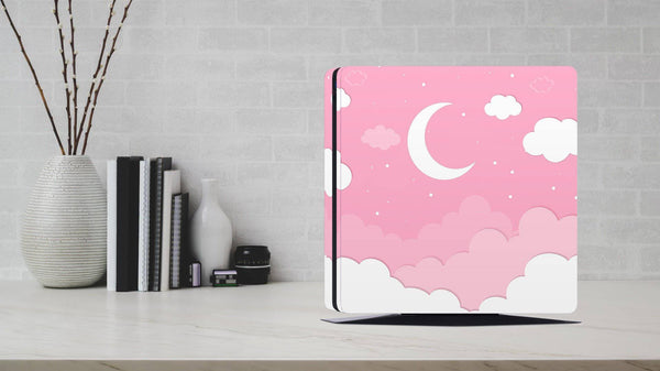PS4 Slim Pro Fat Playstation 4 Console Skin Decal Sticker Luna Moon Degrade Pink Rose Pinky Gloss Clouds Anime Fuchsia Ombre Star Design Set - ZoomHitskin