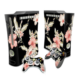 Xbox 360 Skin Sticker  Console Skin Decal And 2 Controller Sticker Black Flowers Custom Design Set - ZoomHitskin