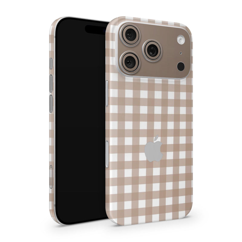 Beige Gingham iPhone 17 Pro Skin | Checkered Aesthetic Vinyl Wrap Decal – Cute Minimalist Phone Cover