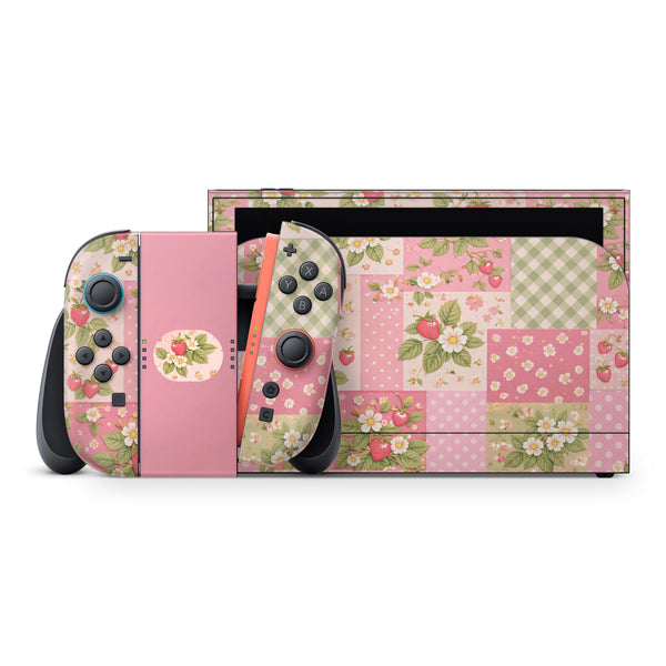 NINTENDO SWITCH 2 SKIN – STRAWBERRY PATCHWORK FULL WRAP COVER - ZoomHitskins