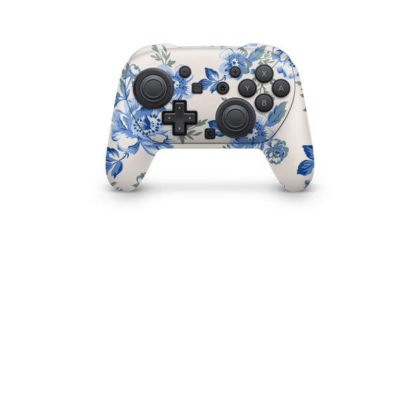 Nintendo Switch 2 Pro Controller Skin Blue Floral Wrap Cover