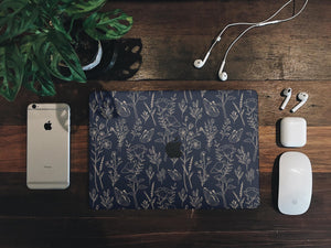 Navy Floral Compatible MacBook Skin, Premium 3M Vinyl Wrap