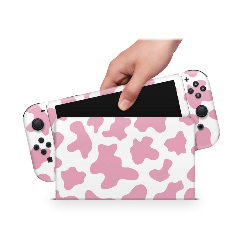 Nintendo Switch Oled Skin Decals - Pink Cow - Wrap Vinyl Sticker