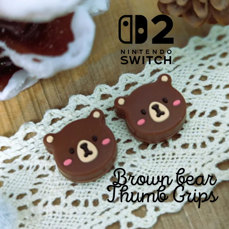 Switch 2 Brown Bear Thumb Grips | Soft Joystick Covers for Better Control