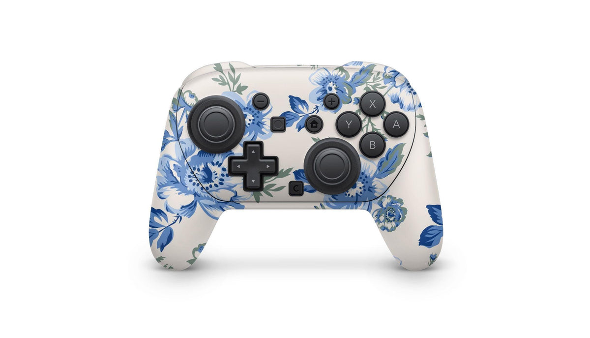 Nintendo Switch 2 Pro Controller Skin Blue Floral Wrap Cover | ZoomHitskins