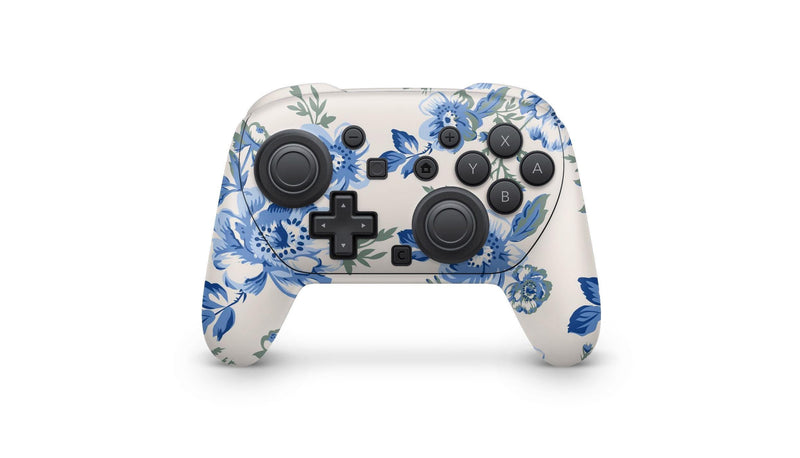 Nintendo Switch 2 Pro Controller Skin Blue Floral Wrap Cover