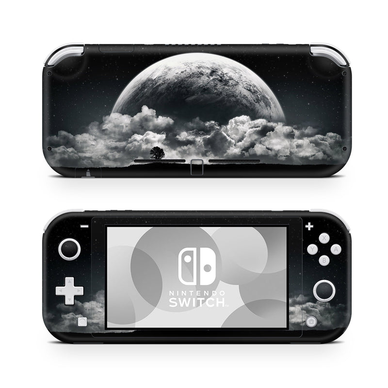 Nintendo Switch Lite Console Skin Decal Sticker Custom Black Moon Clouds Grey White Sky Planet Gloss Night Dark Nature Graphic Design Set