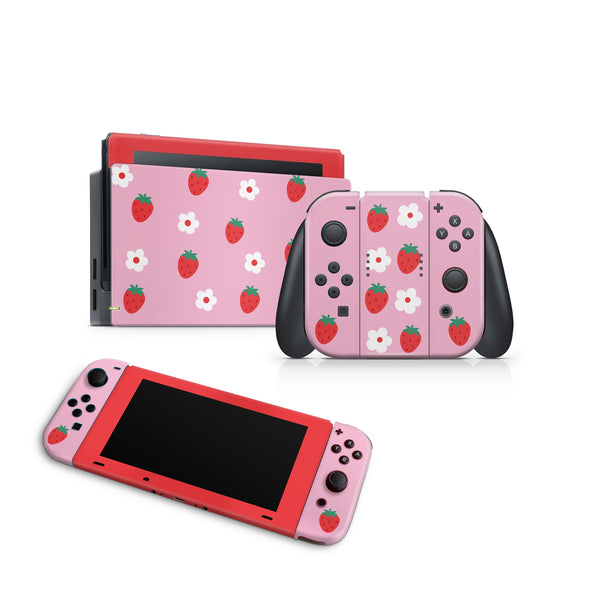 Nintendo Switch Skin Decal For Console Joy-Con And Dock Strawberries
