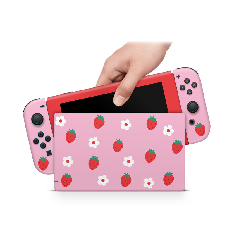 Nintendo Switch Skin Decal For Console Joy-Con And Dock Strawberries