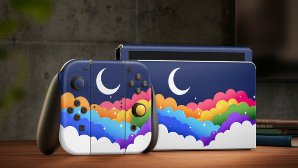 Oled Nintendo Switch Skin Decals Rainbow Clouds Full Wrap Vinyl