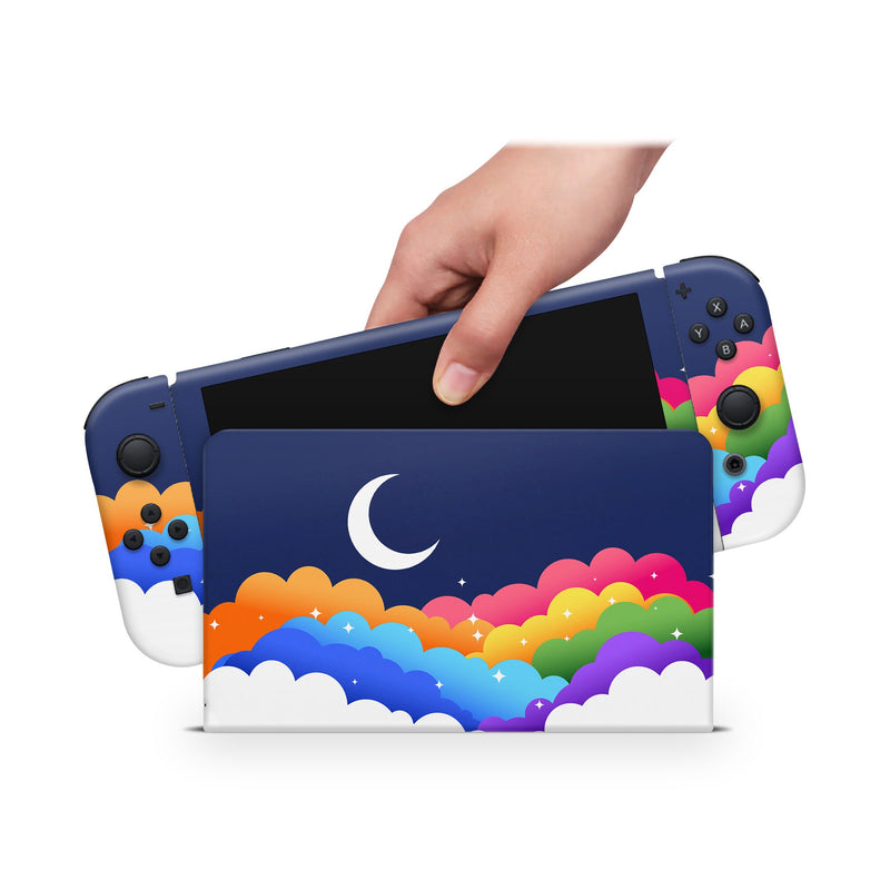 Oled Nintendo Switch Skin Decals Rainbow Clouds Full Wrap Vinyl
