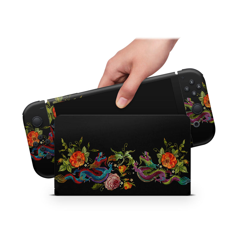 Oled Nintendo Switch Skin Decals Embroidery Dragon Wrap Vinyl