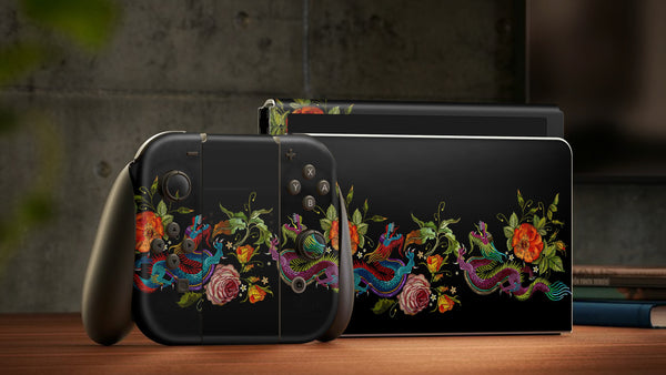 Oled Nintendo Switch Skin Decals Embroidery Dragon Wrap Vinyl