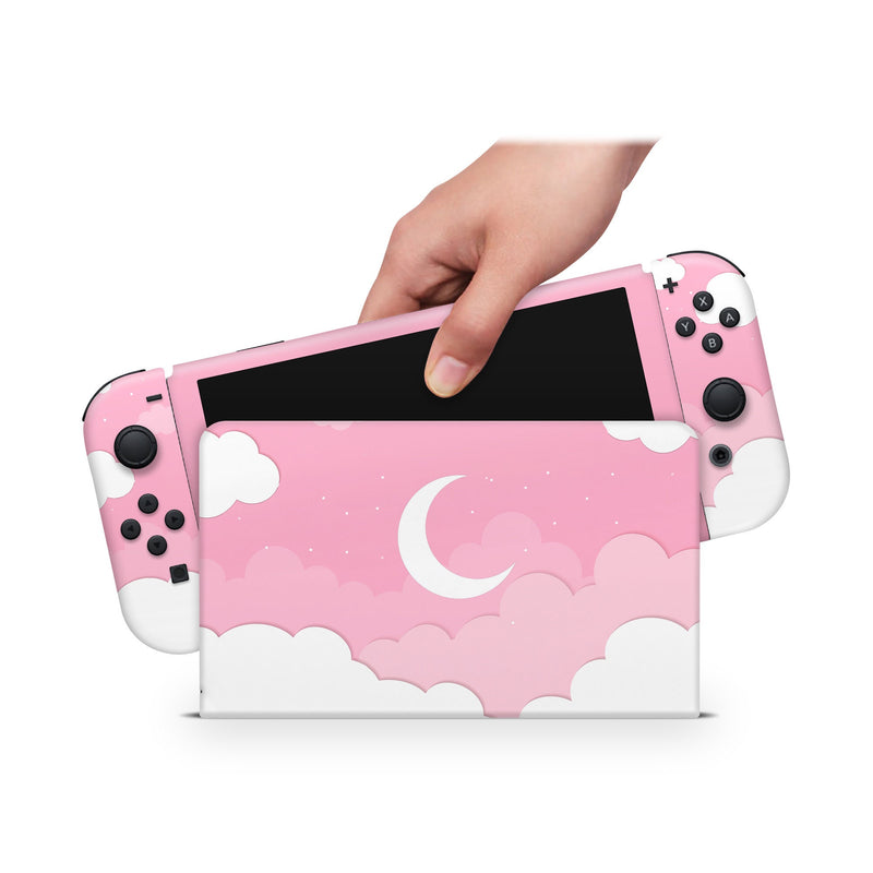 Oled Nintendo Switch Skin Decals Moonight Pinky Full Wrap Vinyl