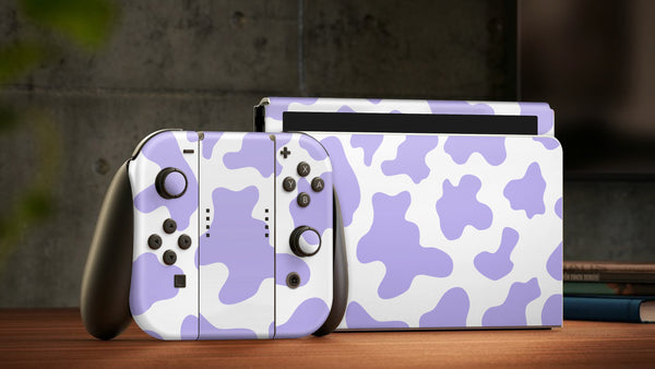 Oled Nintendo Switch Skin Decals Cow Lavender Wrap Vinyl