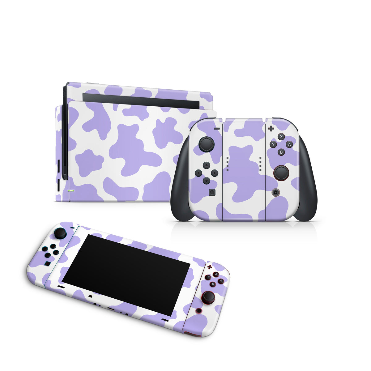 Switch Cow Background Nintendo Switch Skin Decal For Console Joy-Con And Dock Cow Lavender ...
