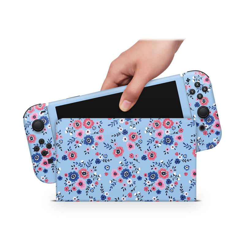 Oled Nintendo Switch Skin Decals Blue Garden Full Wrap Vinyl