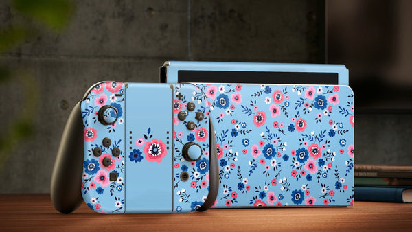 Oled Nintendo Switch Skin Decals Blue Garden Full Wrap Vinyl
