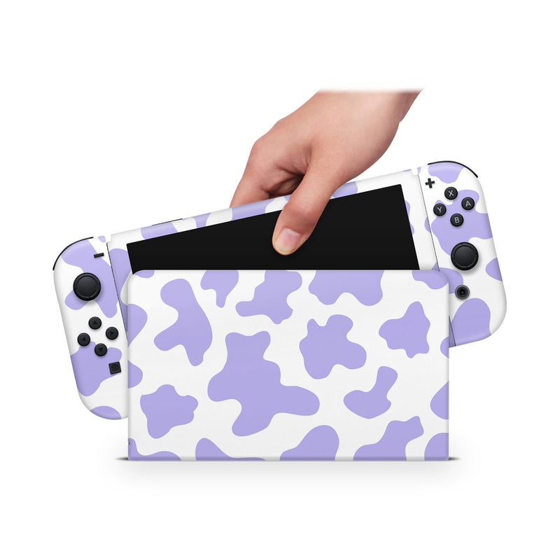 Oled Nintendo Switch Skin Decals Cow Lavender Wrap Vinyl