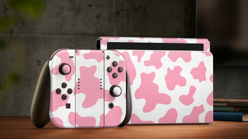 Oled Nintendo Switch Skin Decals Cow Pink Wrap Vinyl