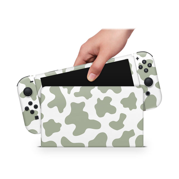 Oled Nintendo Switch Skin Decals Cow Green Wrap Vinyl