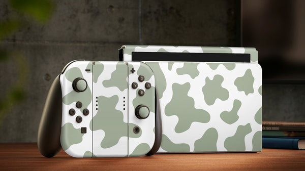 Oled Nintendo Switch Skin Decals Cow Green Full Wrap Vinyl