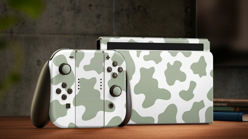 Oled Nintendo Switch Skin Decals Cow Green Wrap Vinyl