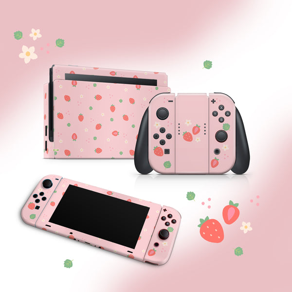 Strawberry Nintendo Switch Skin: Full Decal Sticker Set