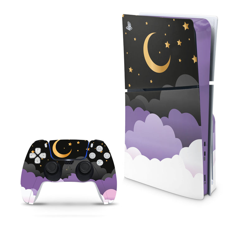 Black Moon Decal For PS5 Slim Playstation 5 Console And Controller , Full Wrap Vinyl For PS5 Slim