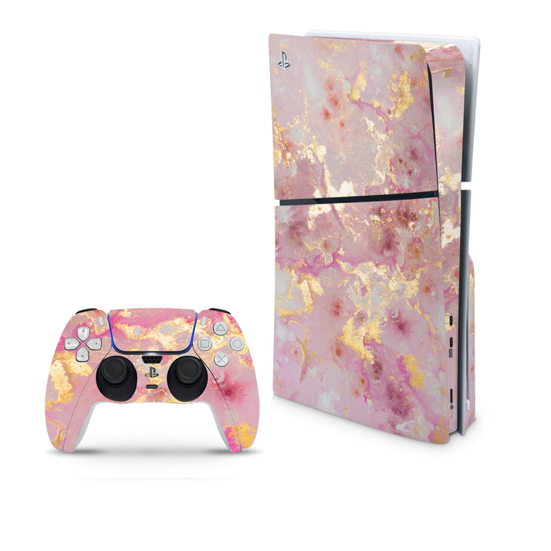 Pink Gold Decal For PS5 Slim Playstation 5 Console And Controller , Full Wrap Vinyl For PS5 Slim