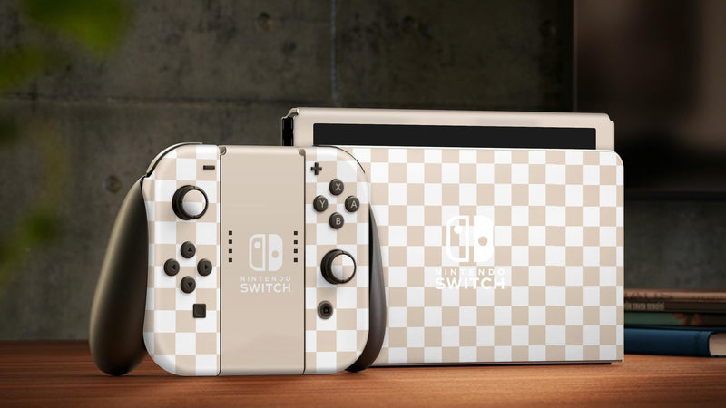 Oled Nintendo Switch Skin Decals Beige Checkboard Wrap Vinyl