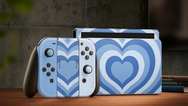 Oled Nintendo Switch Skin Decals Blue Heart Full Wrap Vinyl