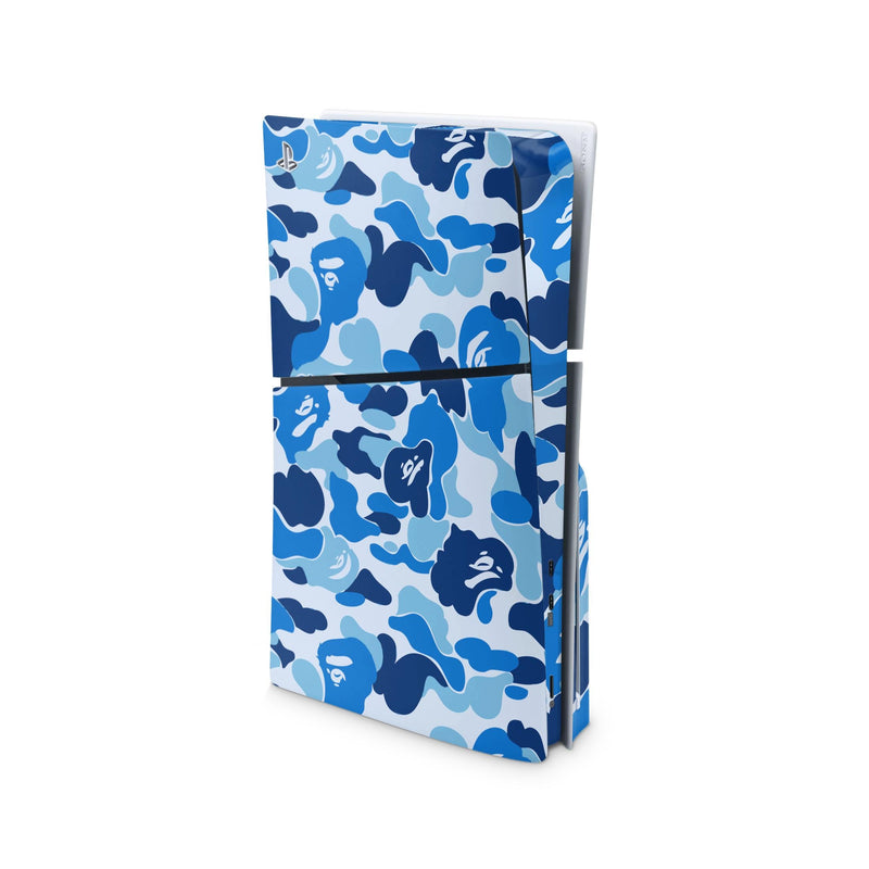 Blue CamoDecal For PS5 Slim Playstation 5 Console And Controller , Full Wrap Vinyl For PS5 Slim