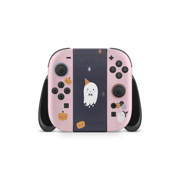 Cute Ghost Halloween Nintendo Switch 2 Skin  Pink Sage Console / Joy-Con Decal | Kawaii Pumpkin & Ghost Design