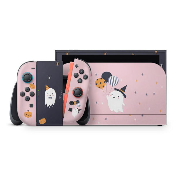 Cute Ghost Halloween Nintendo Switch 2 Skin  Pink Sage Console / Joy-Con Decal | Kawaii Pumpkin & Ghost Design